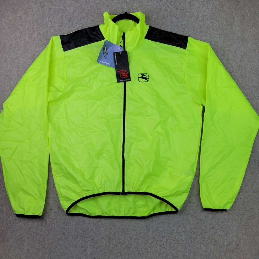 Giordana Cycling Jacket Mens XL Bright Yellow High Visibility Made in Italy NEW